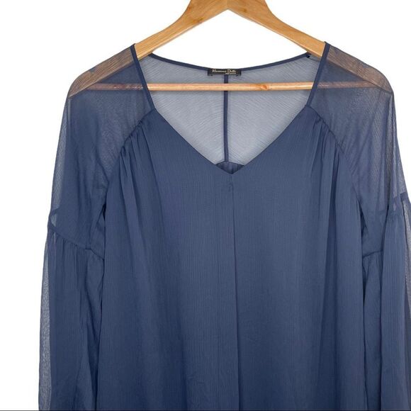 Massimo Dutti Navy Loose Fit Sheer Sleeve Mini Dress Size Small - Picture 2 of 8
